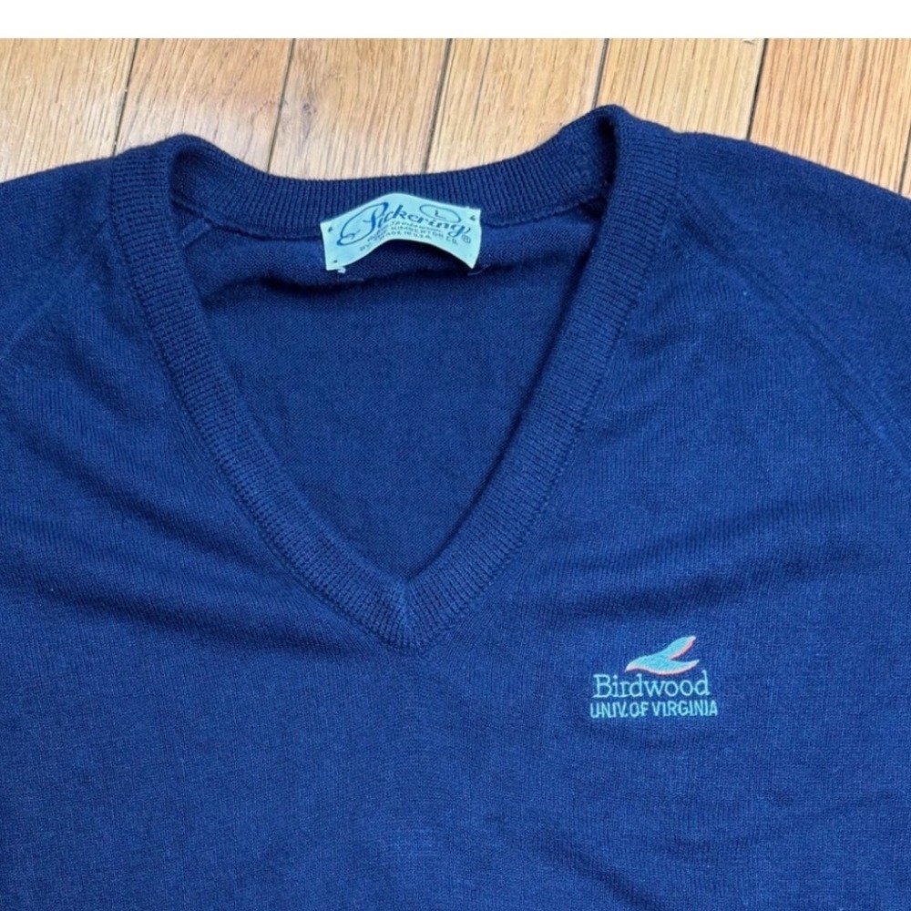 Pickering‎ Vntg  Navy V-Neck Sweater Birdwood U. of Virginia USA L UVA Cavaliers